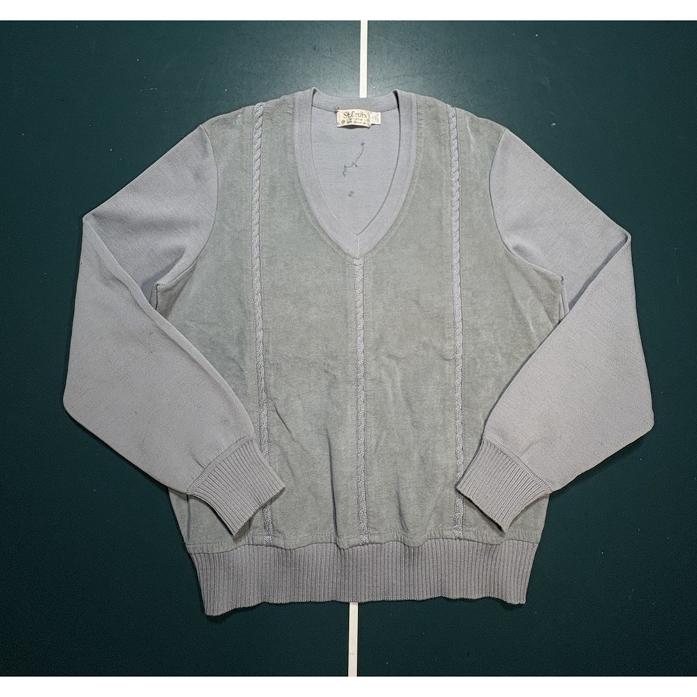 St. Croix Knit Sweater Men's Small Blue Gray V Neck 100% Zephyr Wool Preppy